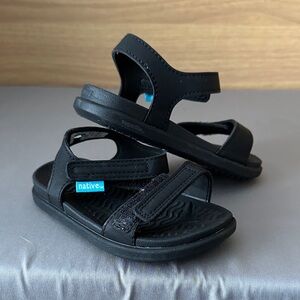 Native Kids Black Sandals with Hook-and-Loop Straps